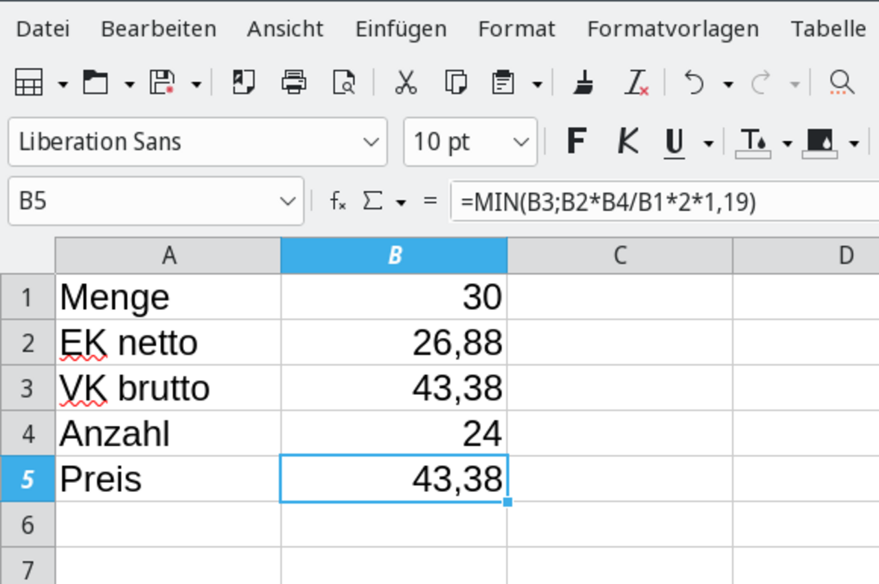 Screenshot Tabellenkalkulation